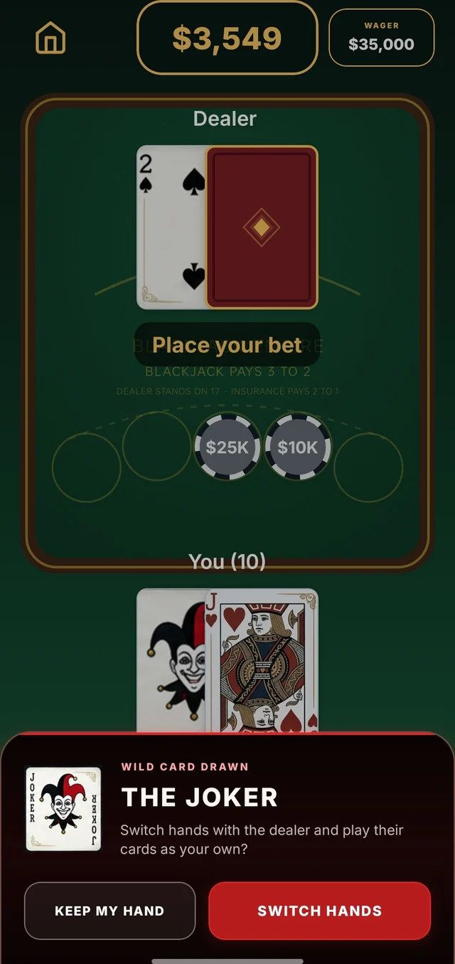 Blackjack Empire Joker card screenshot